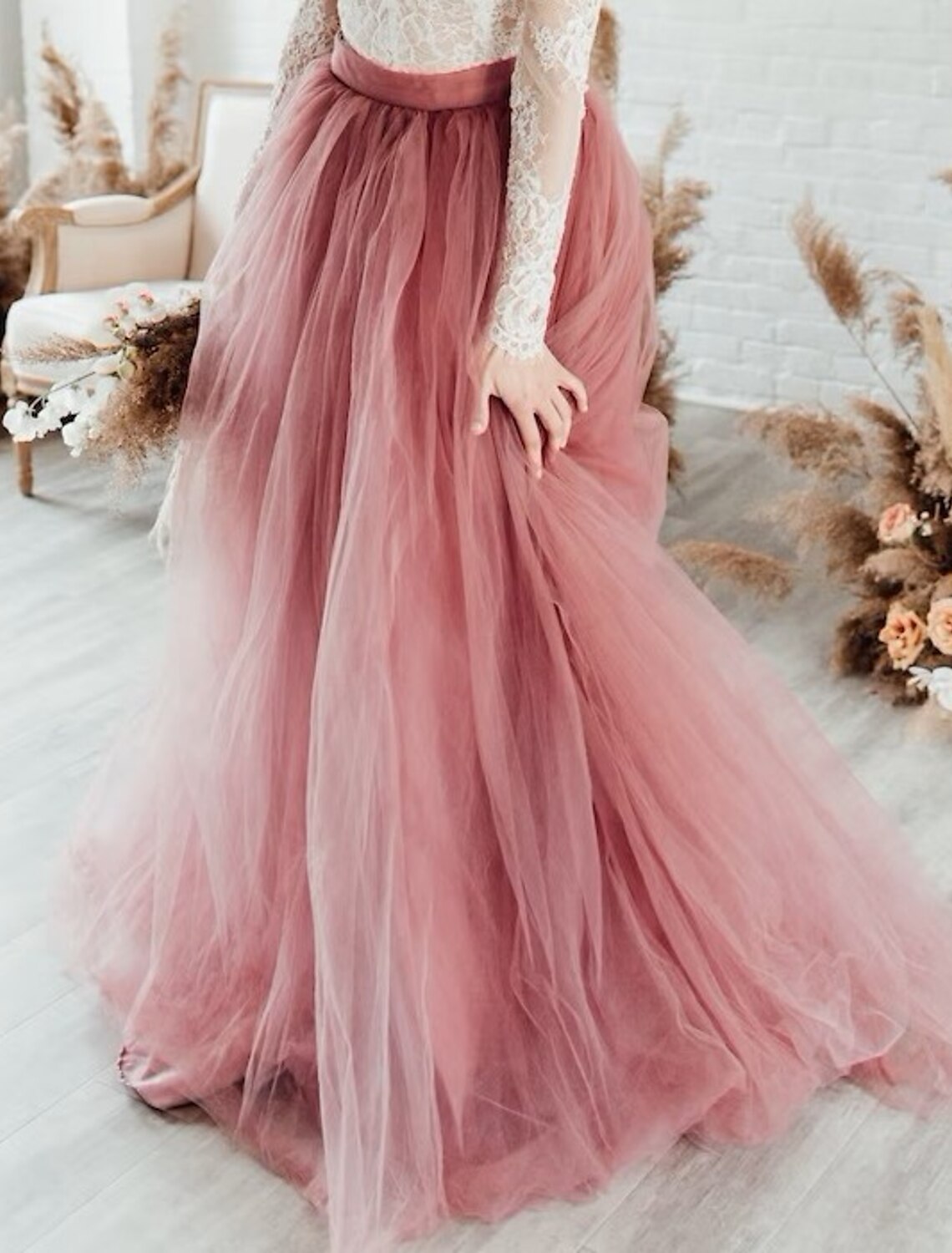 Luolandi Wedding Dresses in Color Wedding Dresses A-Line Separates Separates Sweep / Brush Train Tulle Bridal Skirts Bridal Gowns